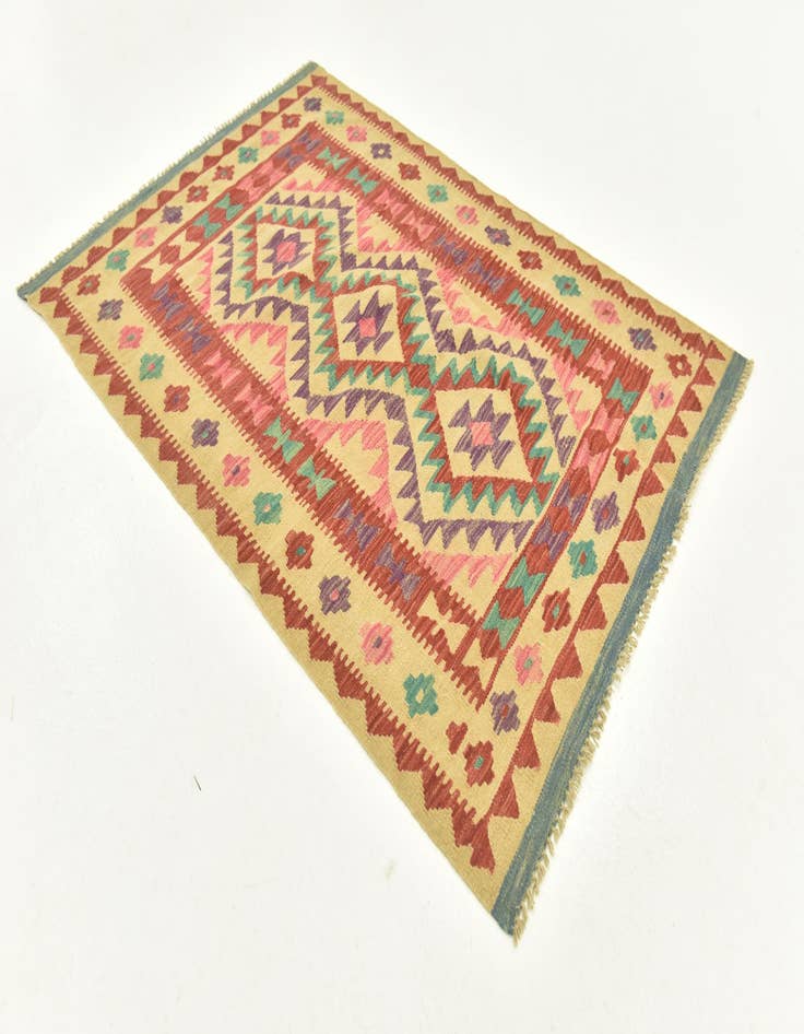 Detail image of  3' 4 x 4' 10  Hand Woven Kilim Maymana Wool Rug