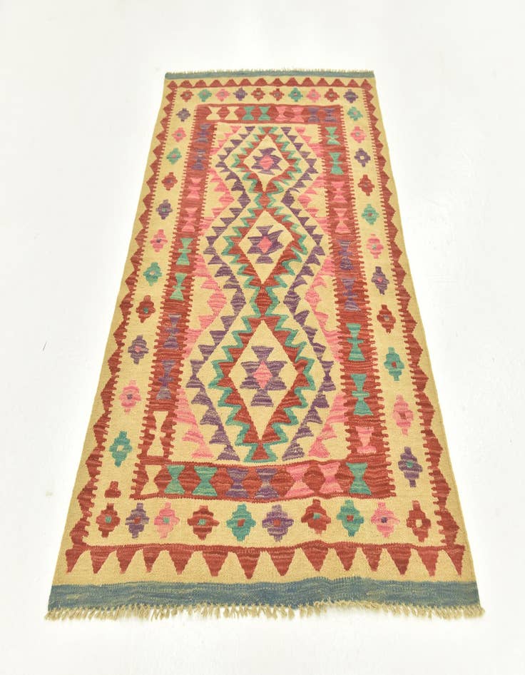 Detail image of  3' 4 x 4' 10  Hand Woven Kilim Maymana Wool Rug