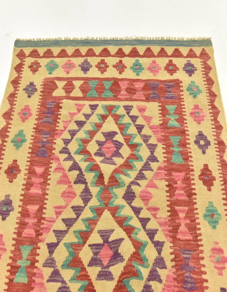 Detail image of  3' 4 x 4' 10  Hand Woven Kilim Maymana Wool Rug