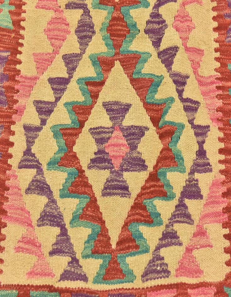 Detail image of  3' 4 x 4' 10  Hand Woven Kilim Maymana Wool Rug