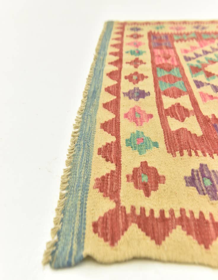 Detail image of  3' 4 x 4' 10  Hand Woven Kilim Maymana Wool Rug