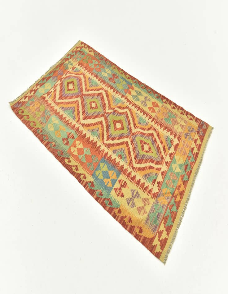 Detail image of  3' 2 x 5' 1  Hand Woven Kilim Maymana Wool Rug