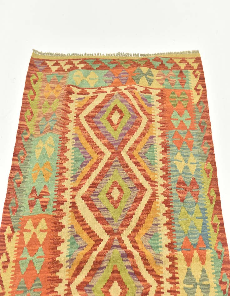 Detail image of  3' 2 x 5' 1  Hand Woven Kilim Maymana Wool Rug