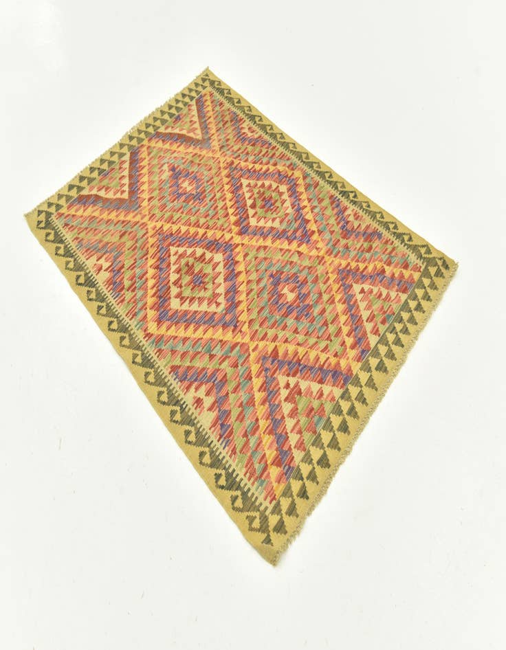 Detail image of  3' 6 x 4' 10  Hand Woven Kilim Maymana Wool Rug
