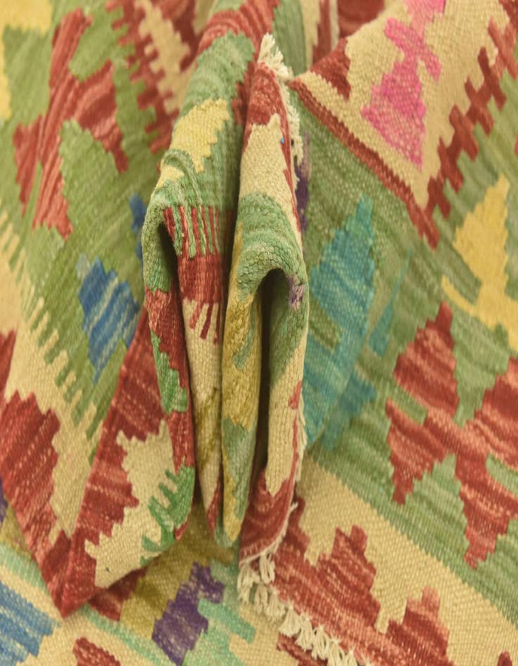 Detail image of  3' 2 x 5'  Hand Woven Kilim Maymana Wool Rug