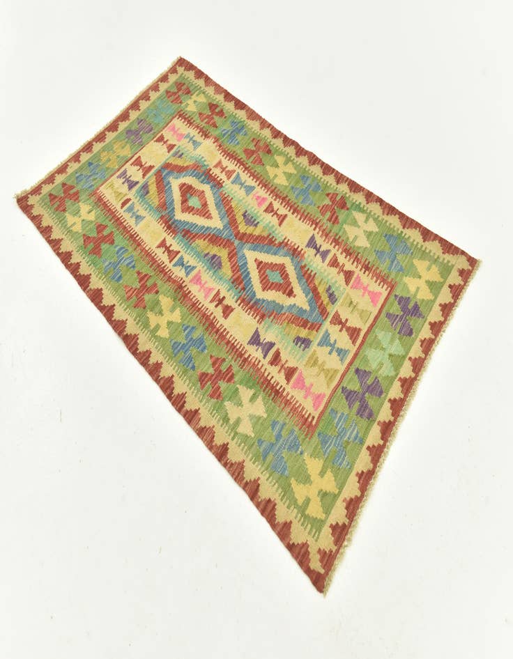 Detail image of  3' 2 x 5'  Hand Woven Kilim Maymana Wool Rug