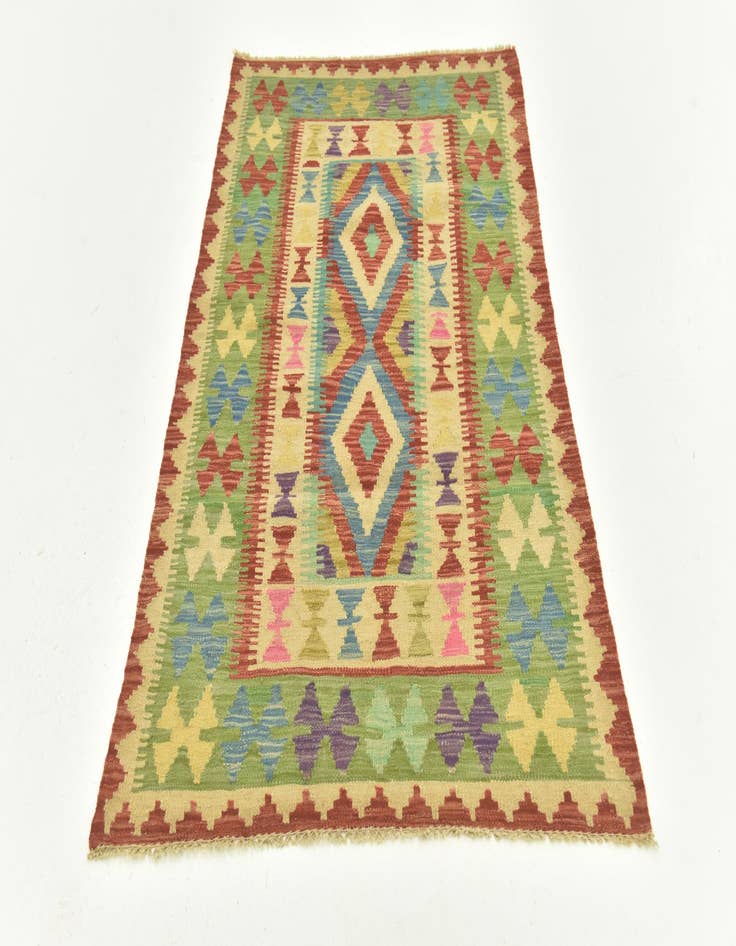 Detail image of  3' 2 x 5'  Hand Woven Kilim Maymana Wool Rug