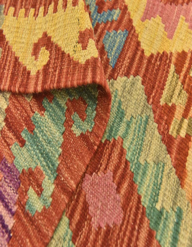 Detail image of  3' 4 x 4' 10  Hand Woven Kilim Maymana Wool Rug