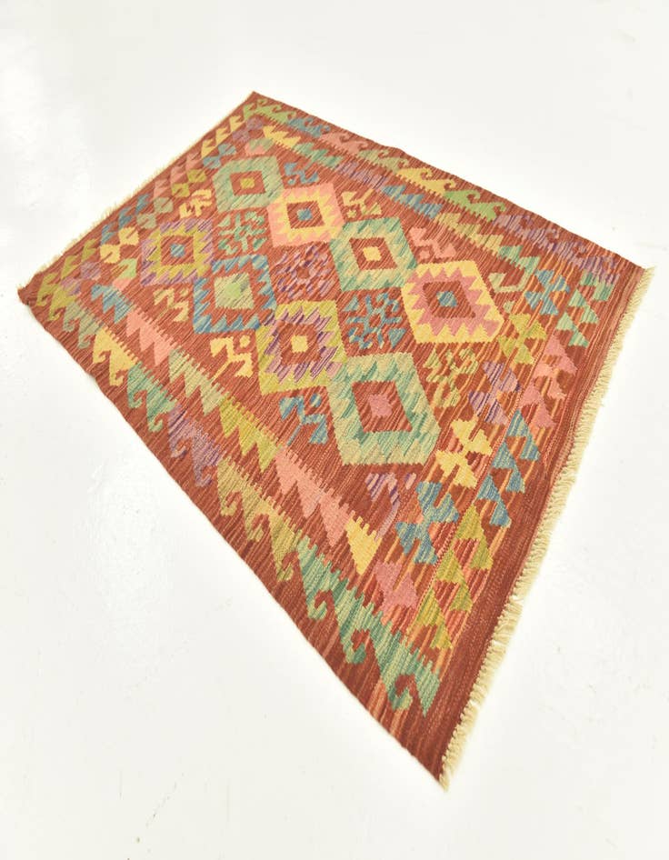 Detail image of  3' 4 x 4' 10  Hand Woven Kilim Maymana Wool Rug