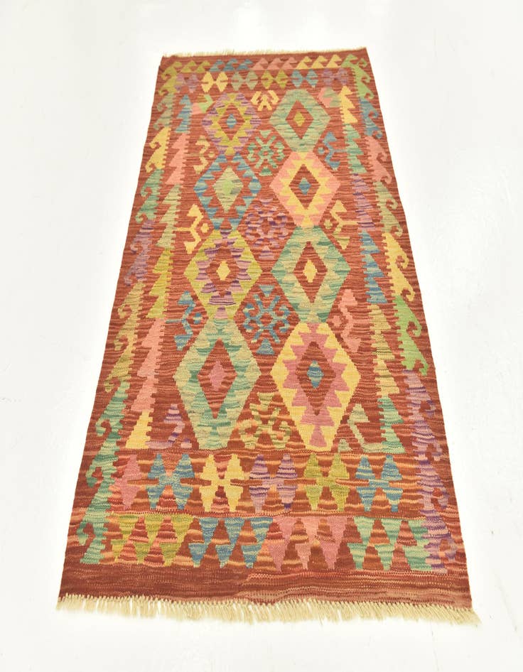 Detail image of  3' 4 x 4' 10  Hand Woven Kilim Maymana Wool Rug