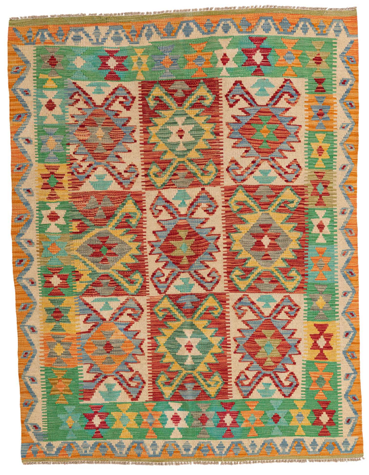 Primary image  4' 10 x 6' 6  Hand Woven Kilim Maymana Wool Rug