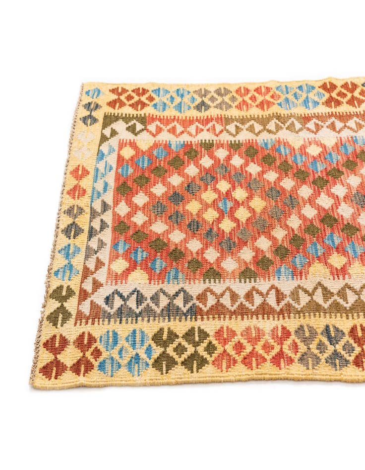 Detail image of  3' 2 x 5' 1  Hand Woven Kilim Maymana Wool Rug