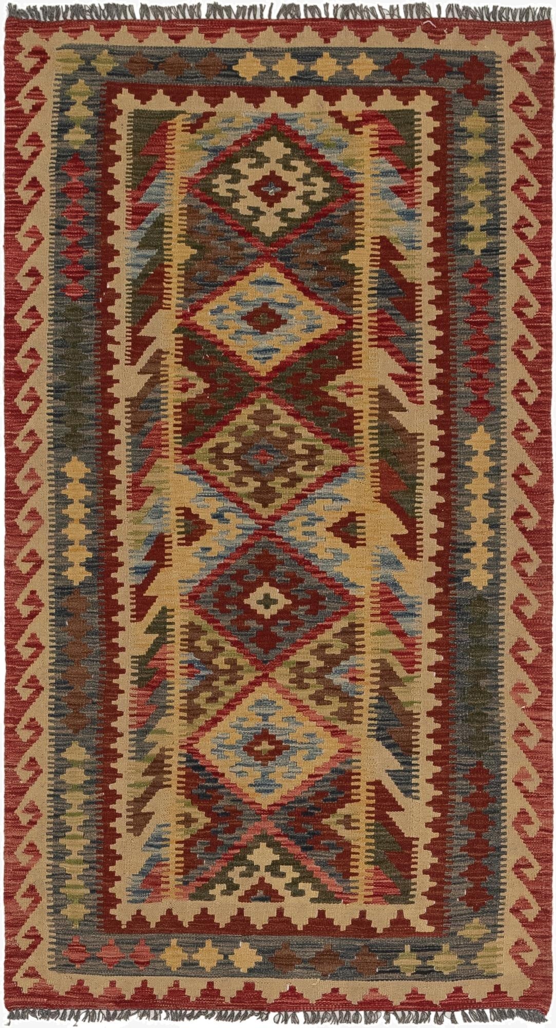  3' 7 x 6' 9  Hand Woven Kilim Maymana Wool Rug