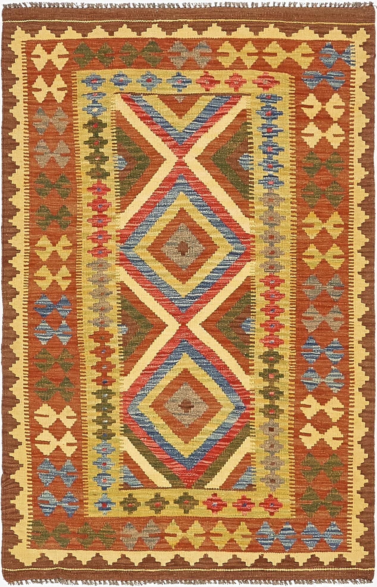  3' 3 x 5' 3  Hand Woven Kilim Maymana Wool Rug