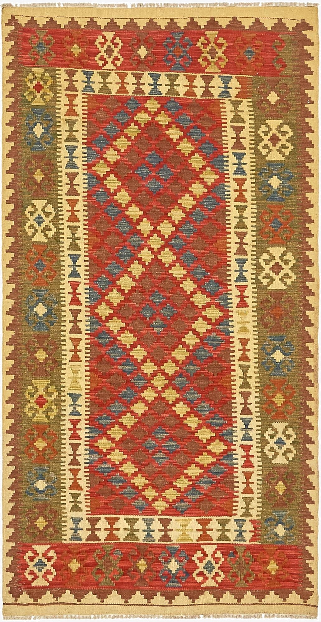  3' 3 x 6' 3  Hand Woven Kilim Maymana Wool Rug