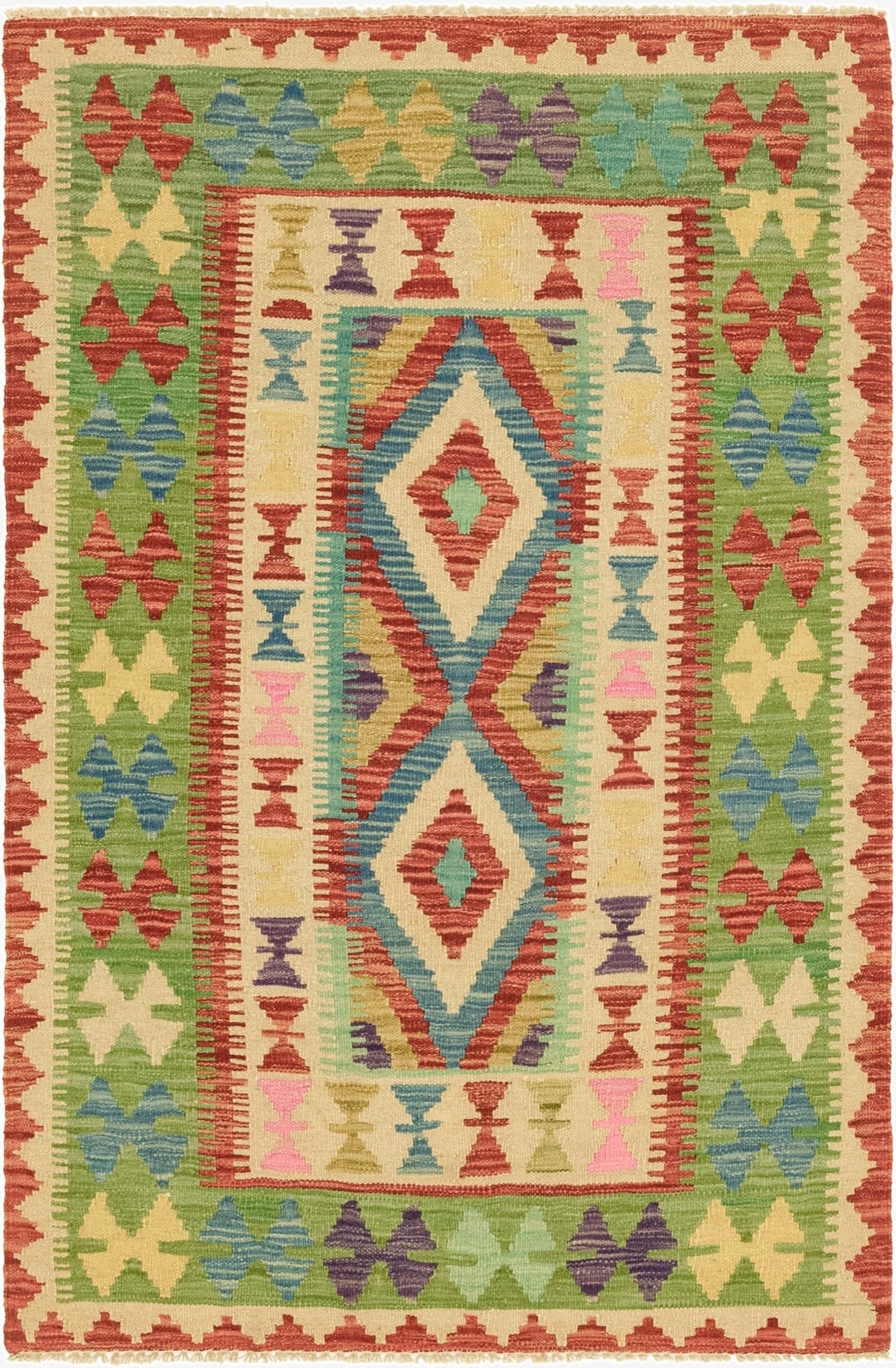  3' 2 x 5'  Hand Woven Kilim Maymana Wool Rug