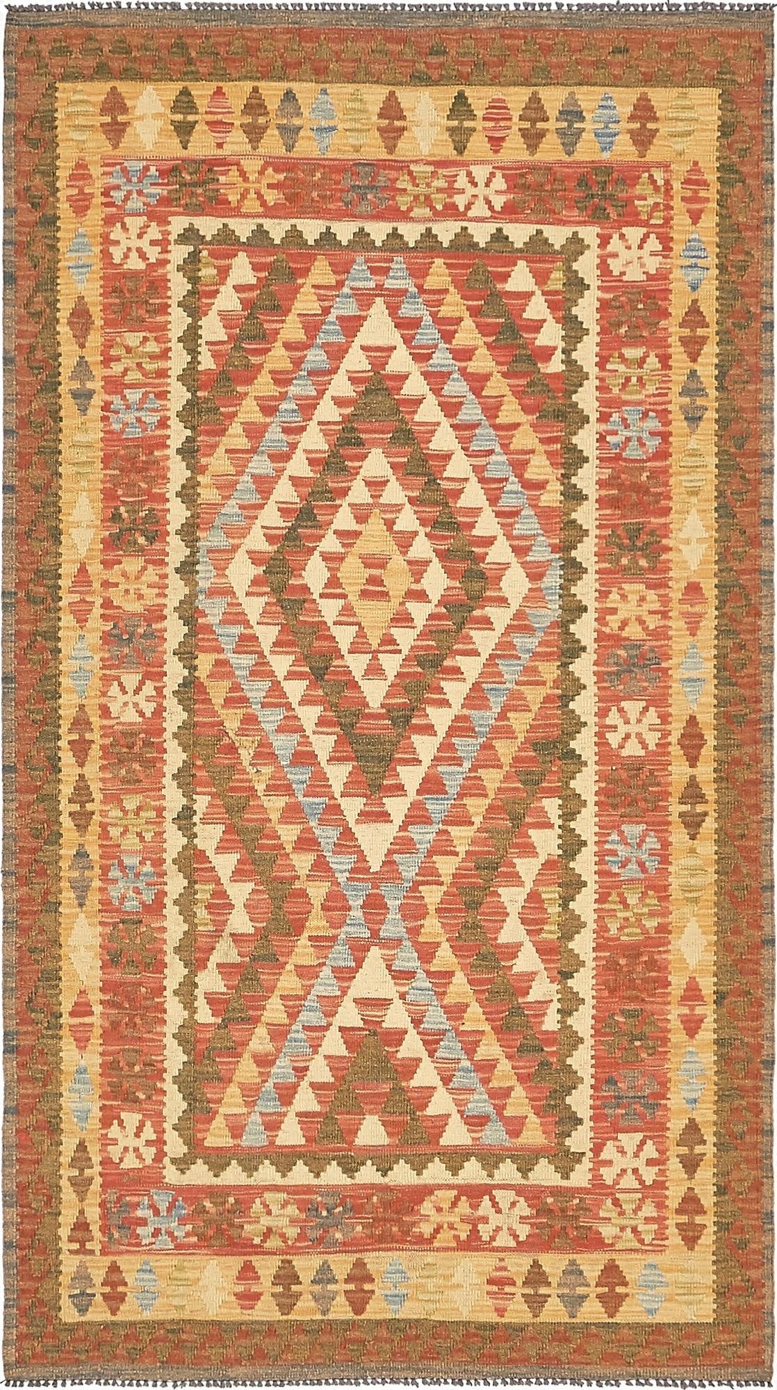  3' 7 x 6' 5  Hand Woven Kilim Maymana Wool Rug
