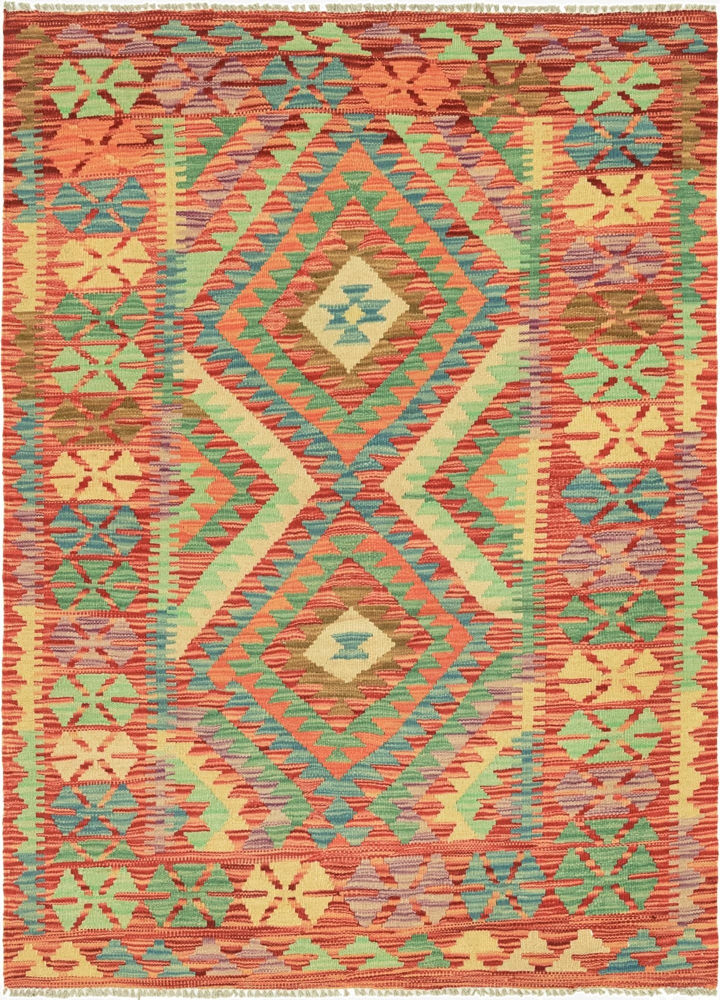  3' 8 x 5'  Hand Woven Kilim Maymana Wool Rug