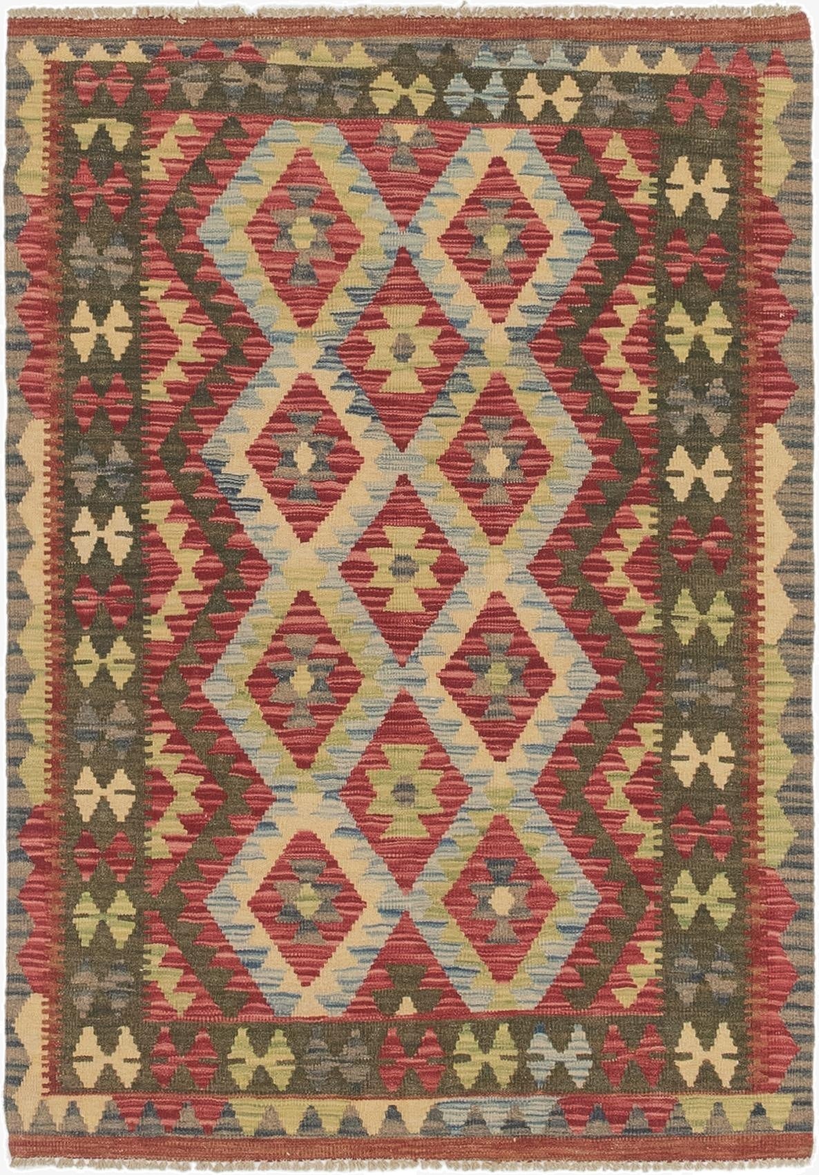  3' 6 x 4' 10  Hand Woven Kilim Maymana Wool Rug