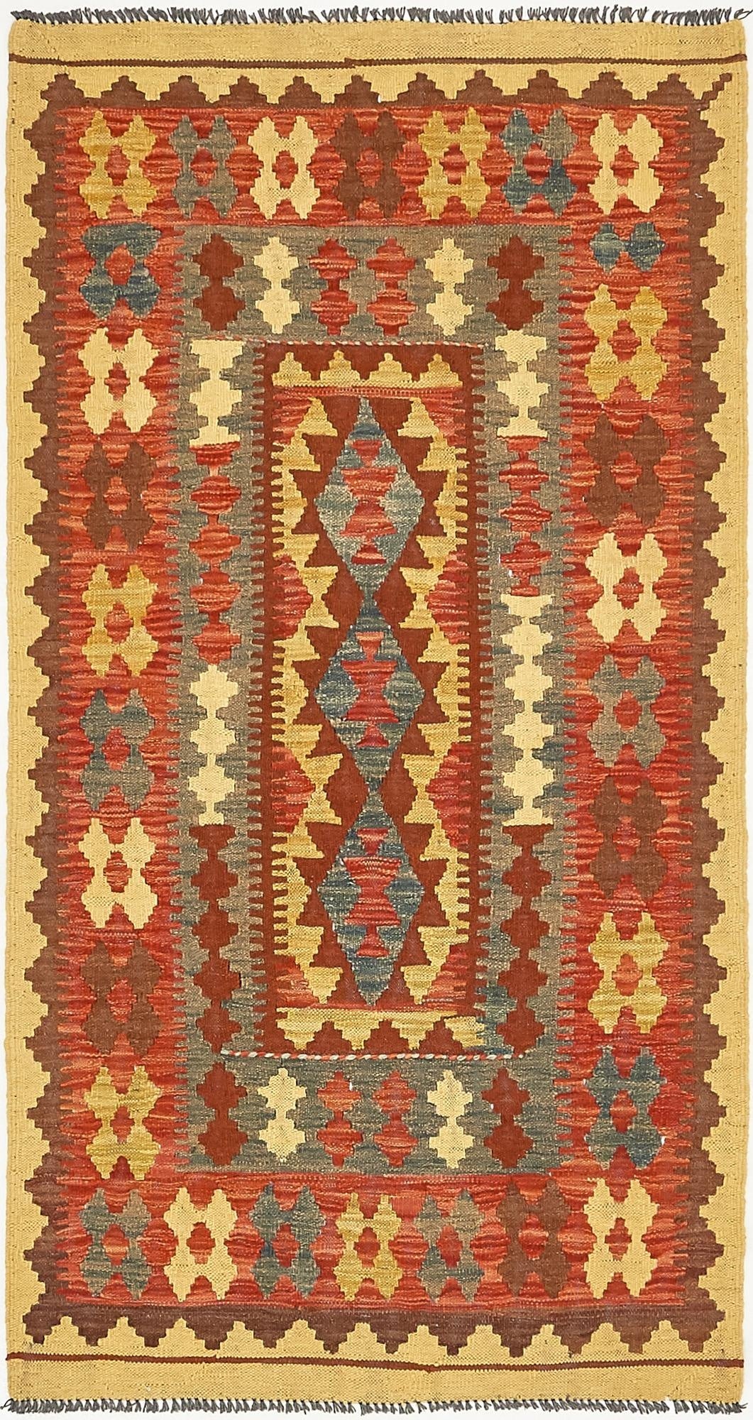  3' 4 x 6' 2  Hand Woven Kilim Maymana Wool Rug