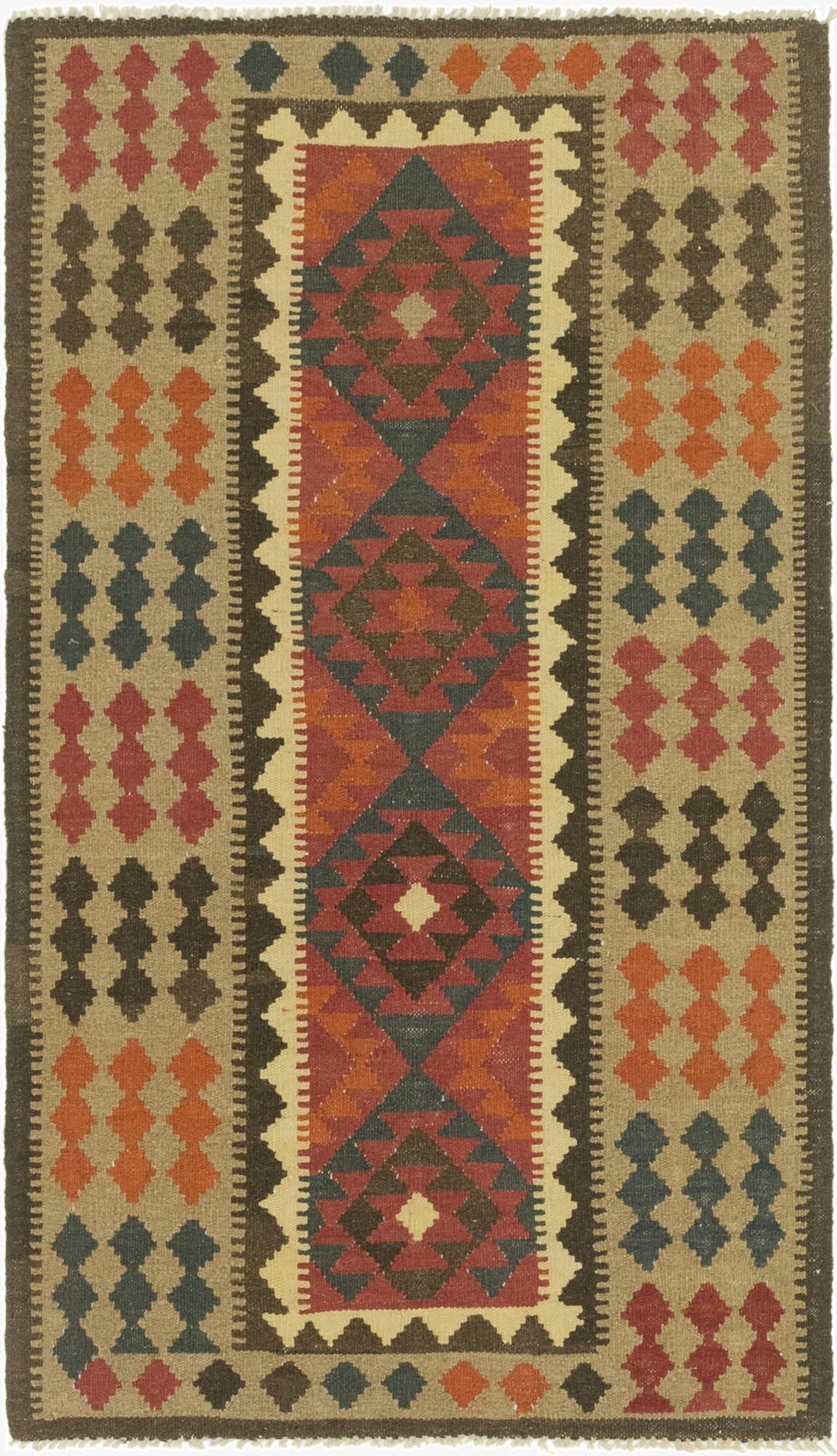  3' 6 x 6'  Hand Woven Kilim Maymana Wool Rug