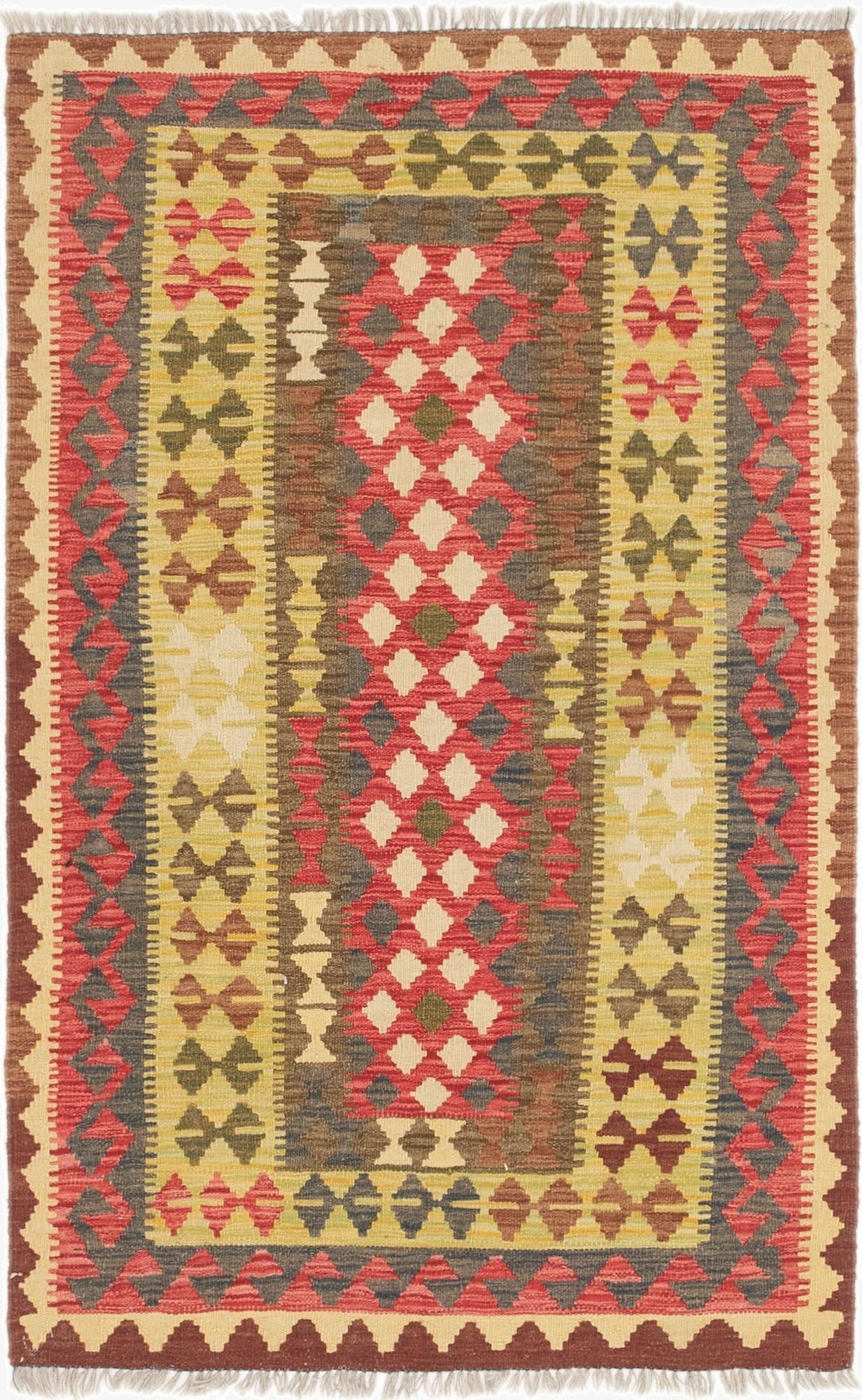  3' 9 x 5' 10  Hand Woven Kilim Maymana Wool Rug