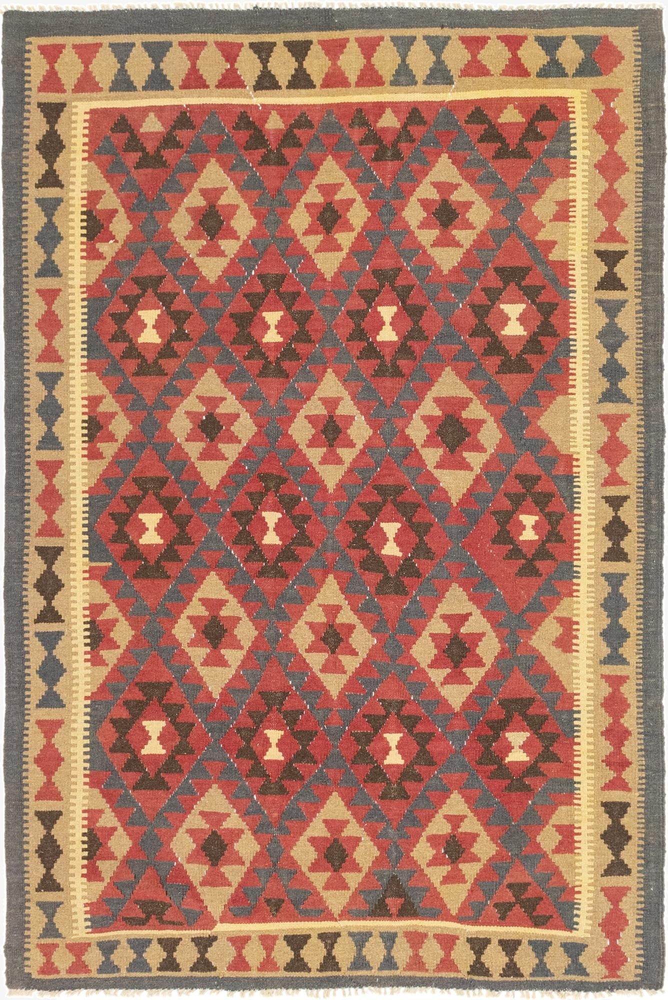  5' 4 x 8'  Hand Woven Kilim Maymana Wool Rug