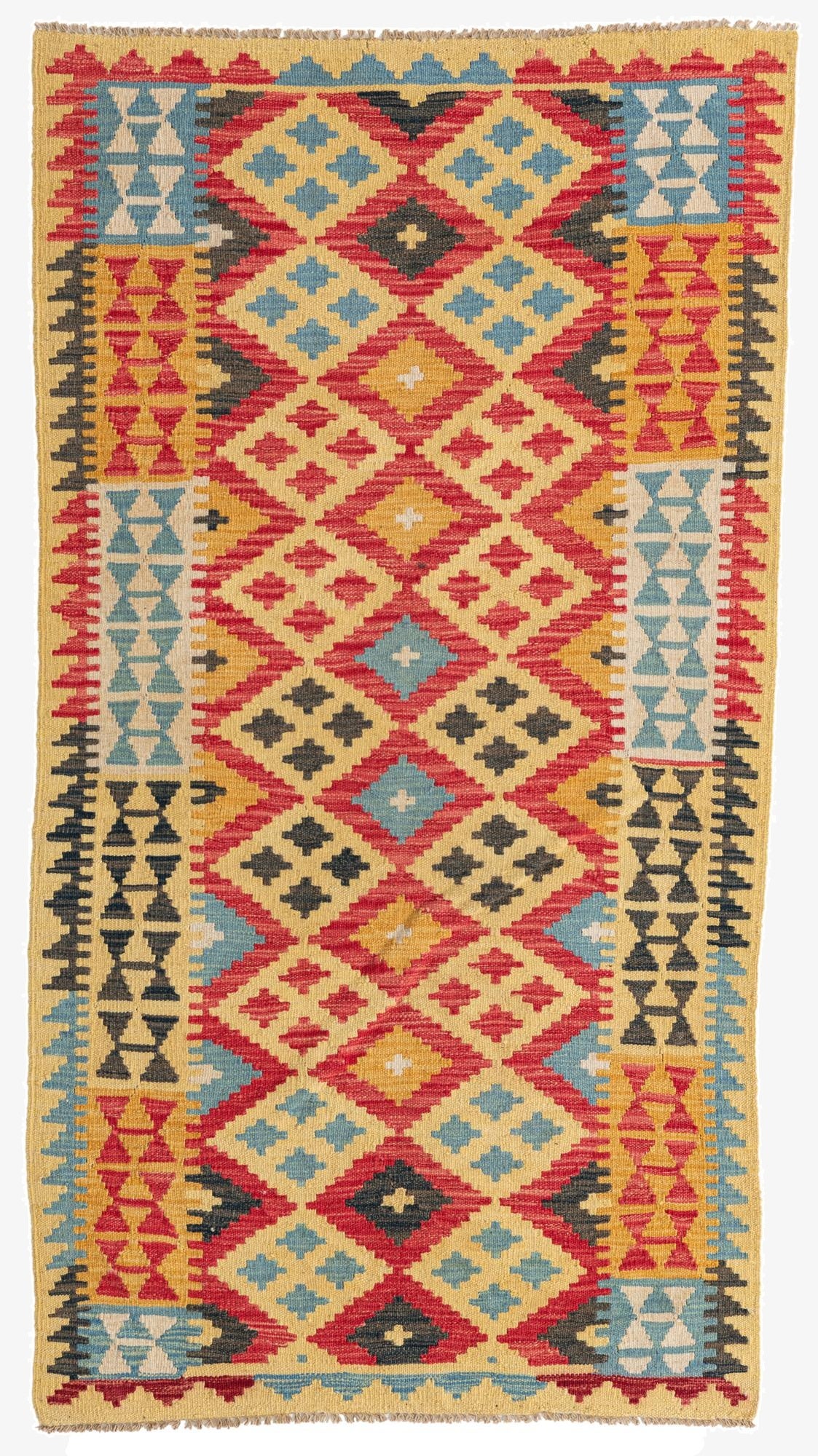  3' 3 x 6' 1  Hand Woven Kilim Maymana Wool Rug