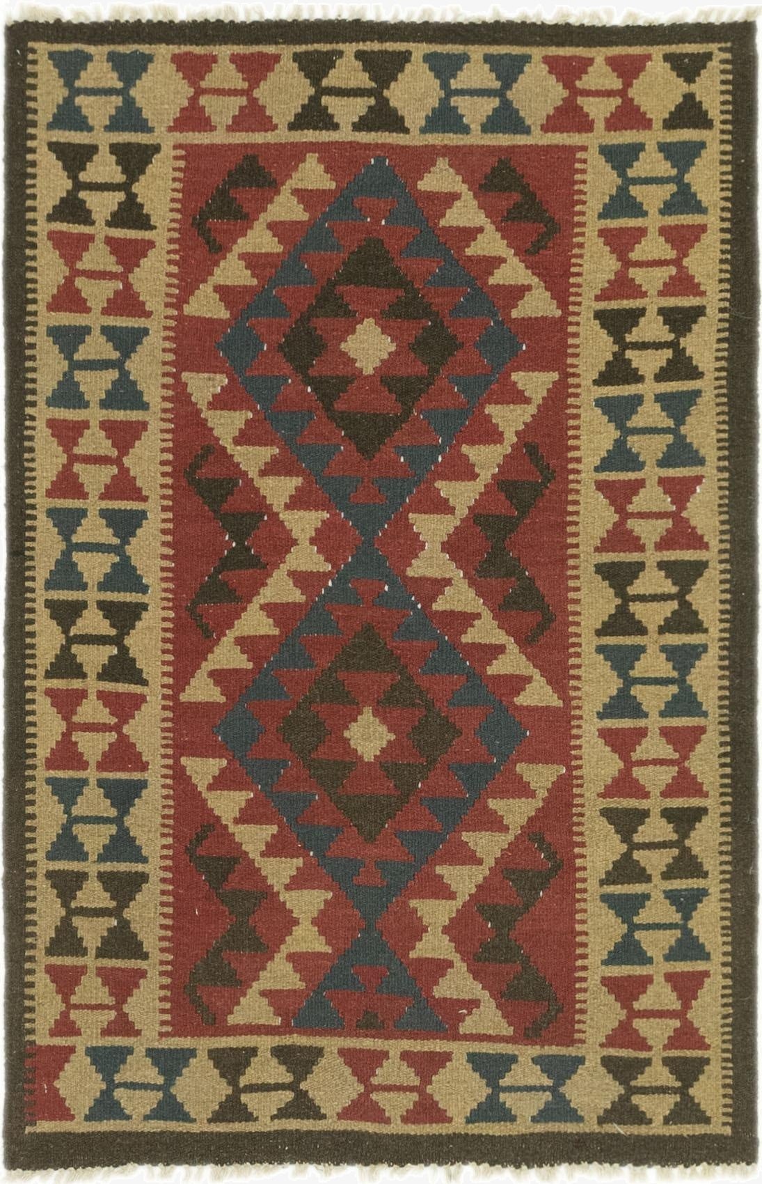  3' 4 x 5'  Hand Woven Kilim Maymana Wool Rug
