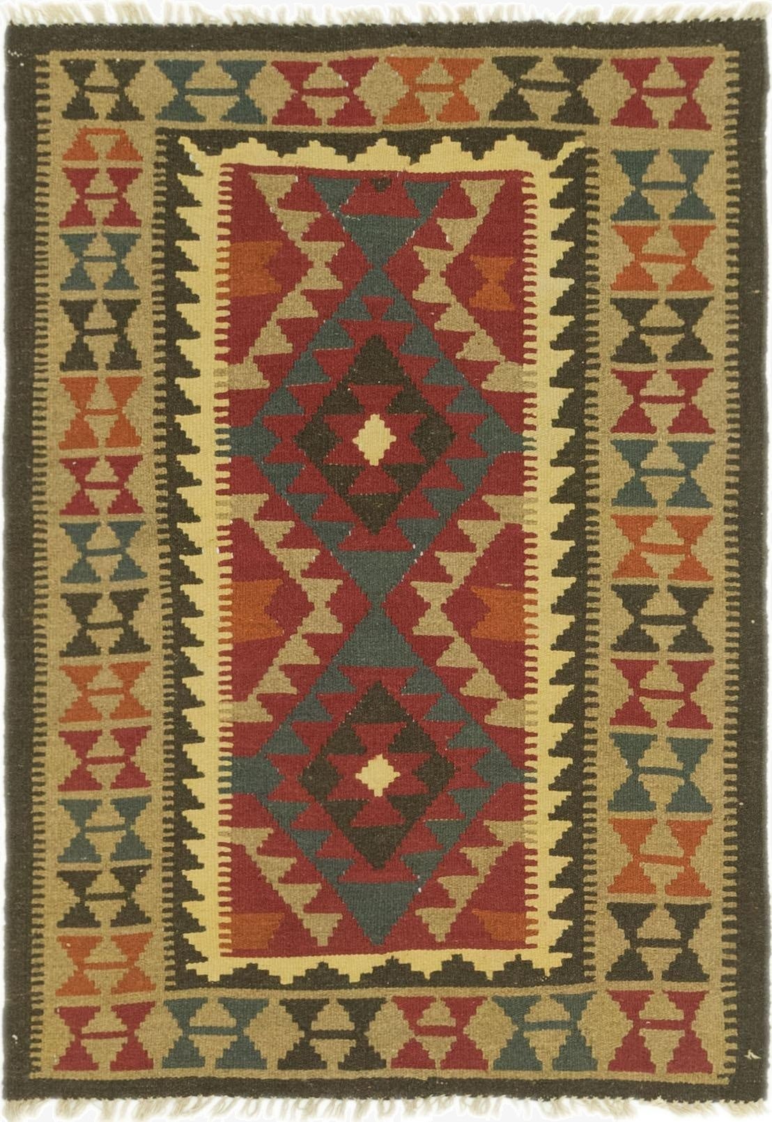  3' 4 x 4' 8  Hand Woven Kilim Maymana Wool Rug