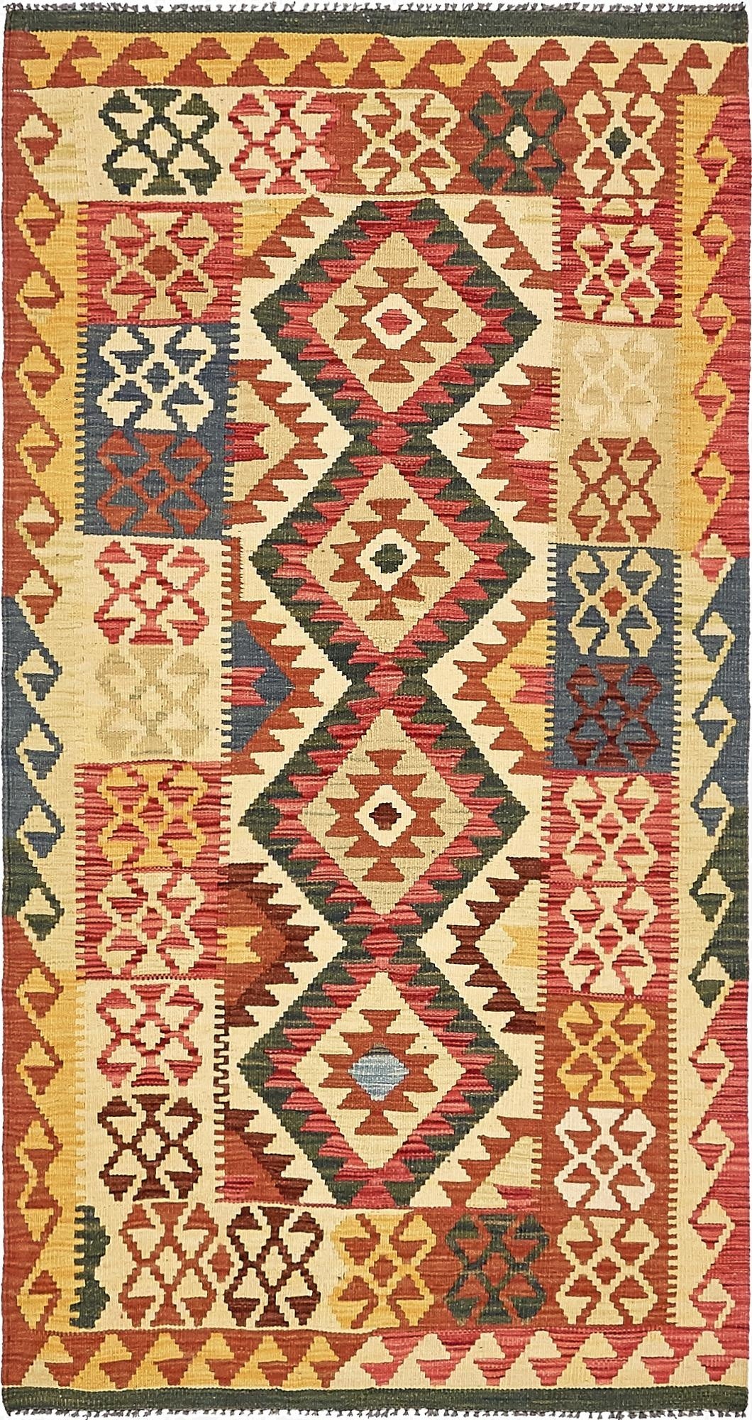  3' 4 x 6' 3  Hand Woven Kilim Maymana Wool Rug