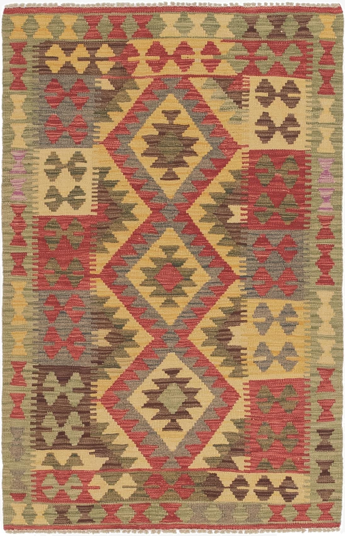  3' 3 x 5'  Hand Woven Kilim Maymana Wool Rug