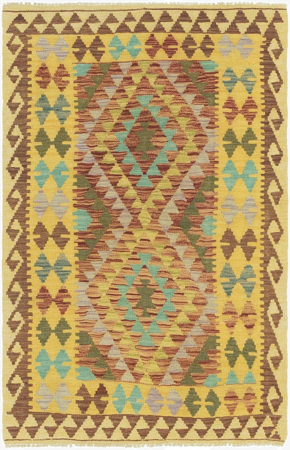  3' 3 x 5'  Hand Woven Kilim Maymana Wool Rug