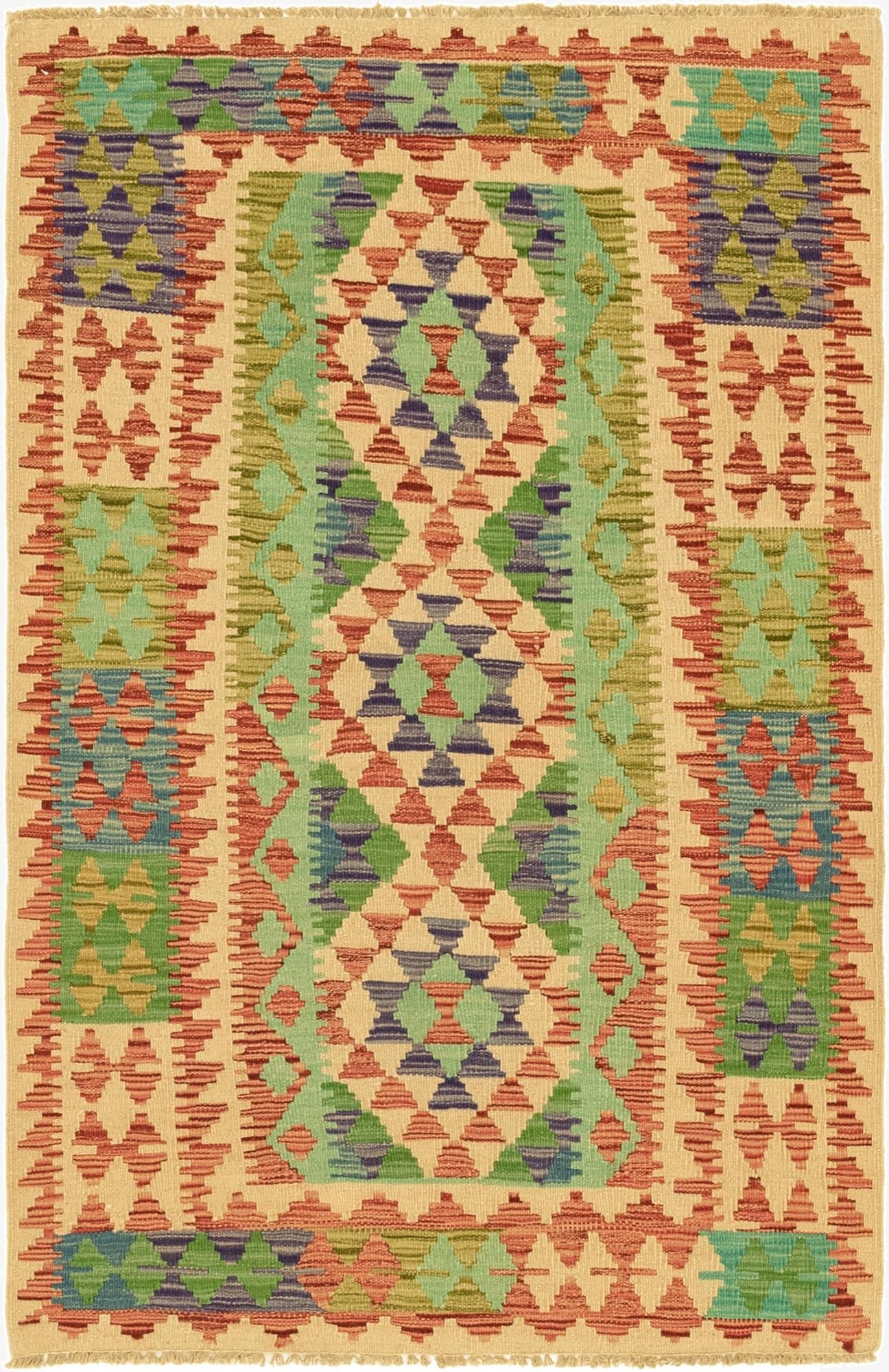  3' 3 x 5' 1  Hand Woven Kilim Maymana Wool Rug