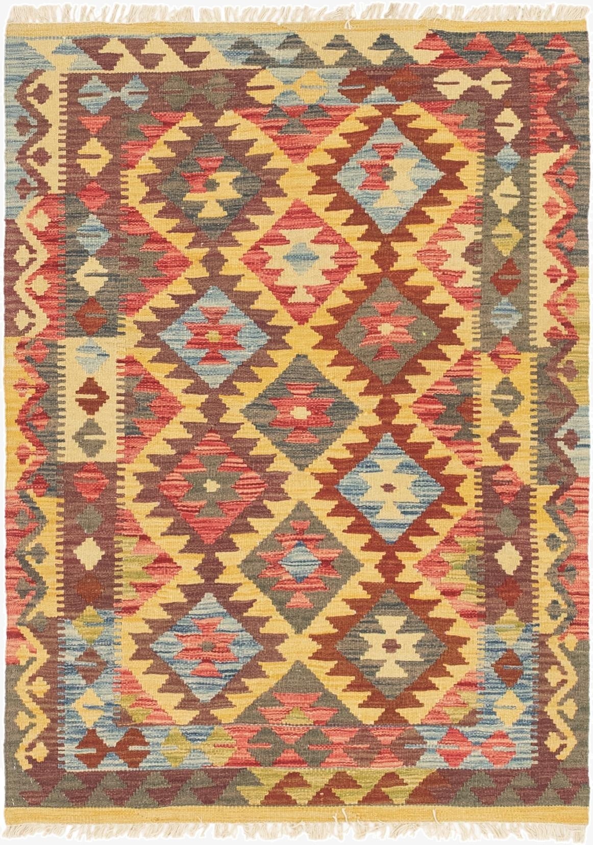  3' 4 x 4' 8  Hand Woven Kilim Maymana Wool Rug