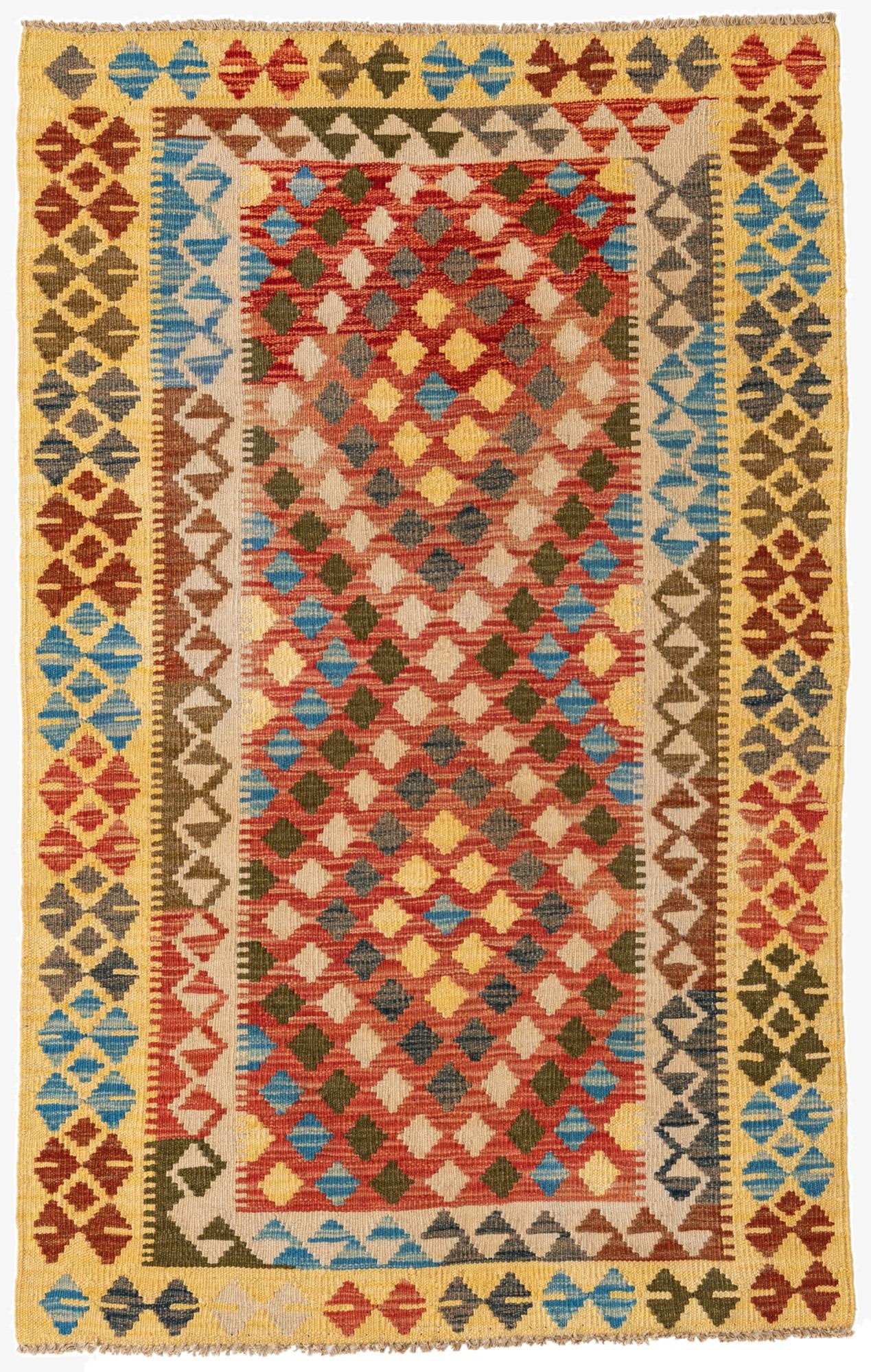  3' 2 x 5' 1  Hand Woven Kilim Maymana Wool Rug