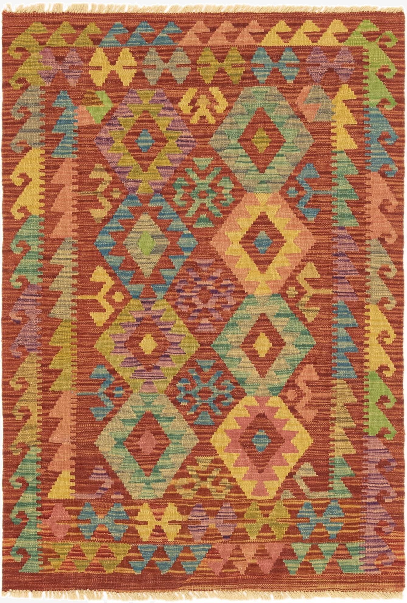  3' 4 x 4' 10  Hand Woven Kilim Maymana Wool Rug