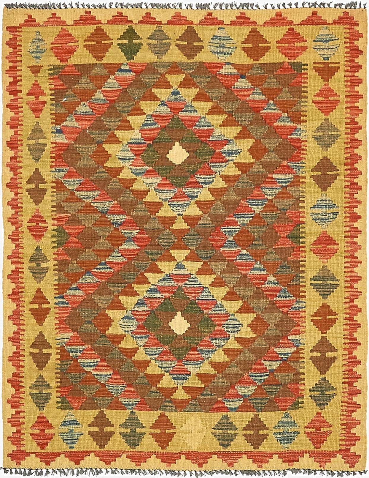  3' 5 x 4' 3  Hand Woven Kilim Maymana Wool Rug