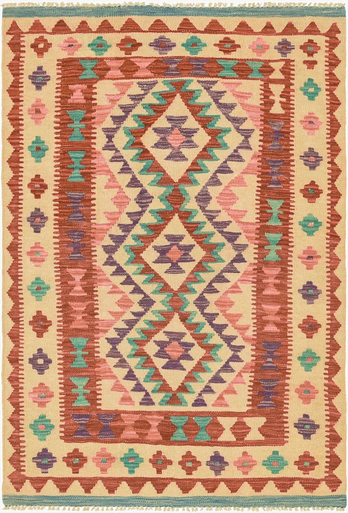 3' 4 x 4' 10  Hand Woven Kilim Maymana Wool Rug