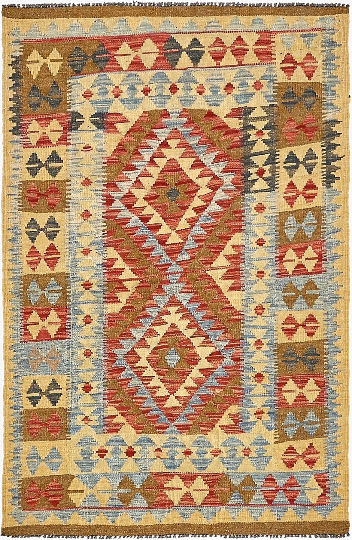  3' 3 x 5'  Hand Woven Kilim Maymana Wool Rug