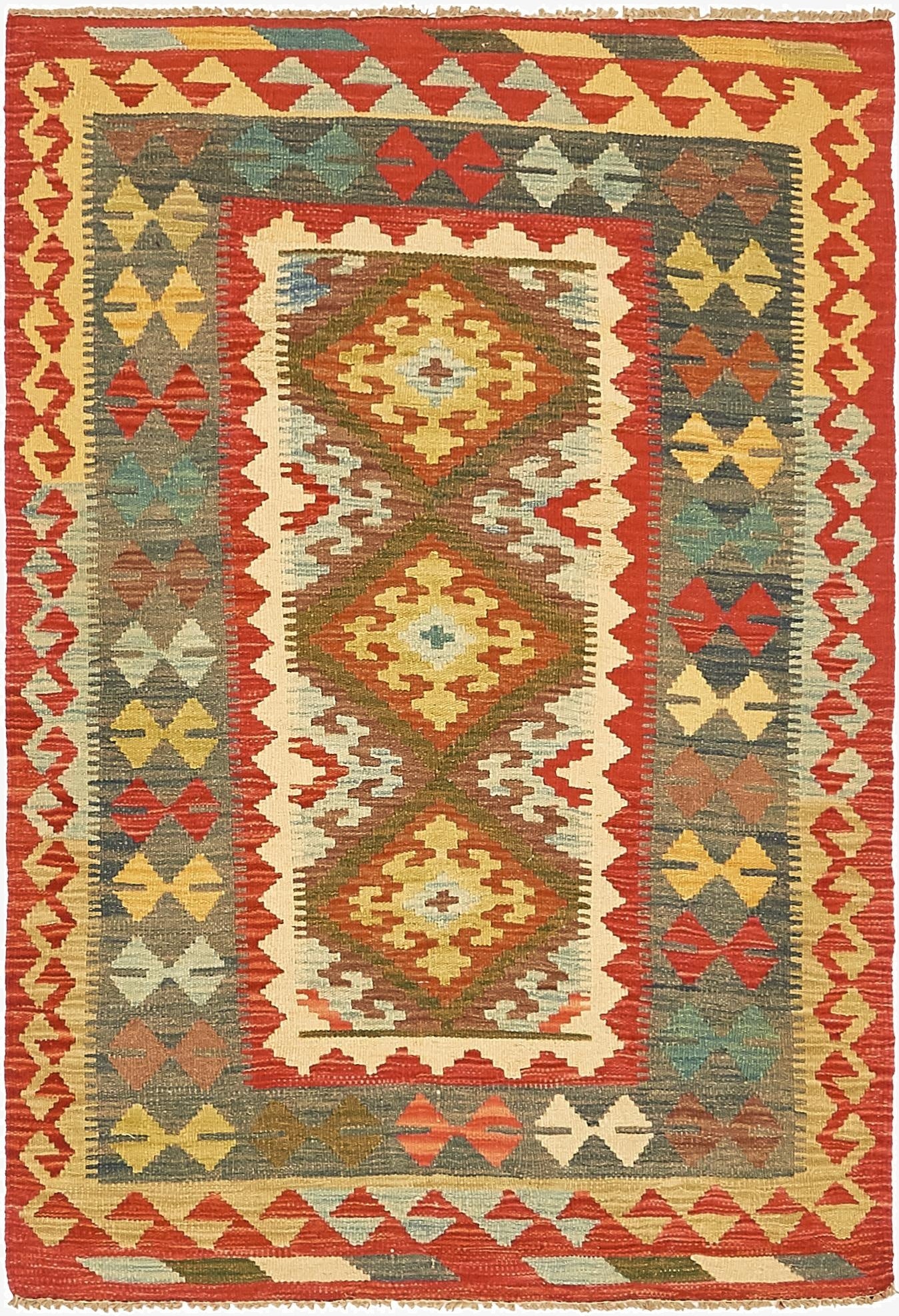  3' 7 x 5' 3  Hand Woven Kilim Maymana Wool Rug