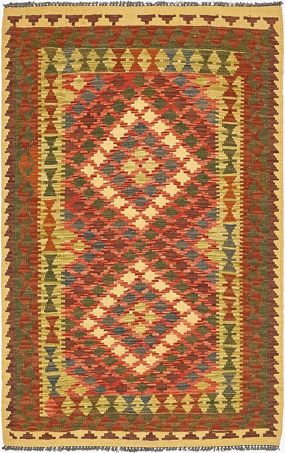  3' 3 x 5' 2  Hand Woven Kilim Maymana Wool Rug
