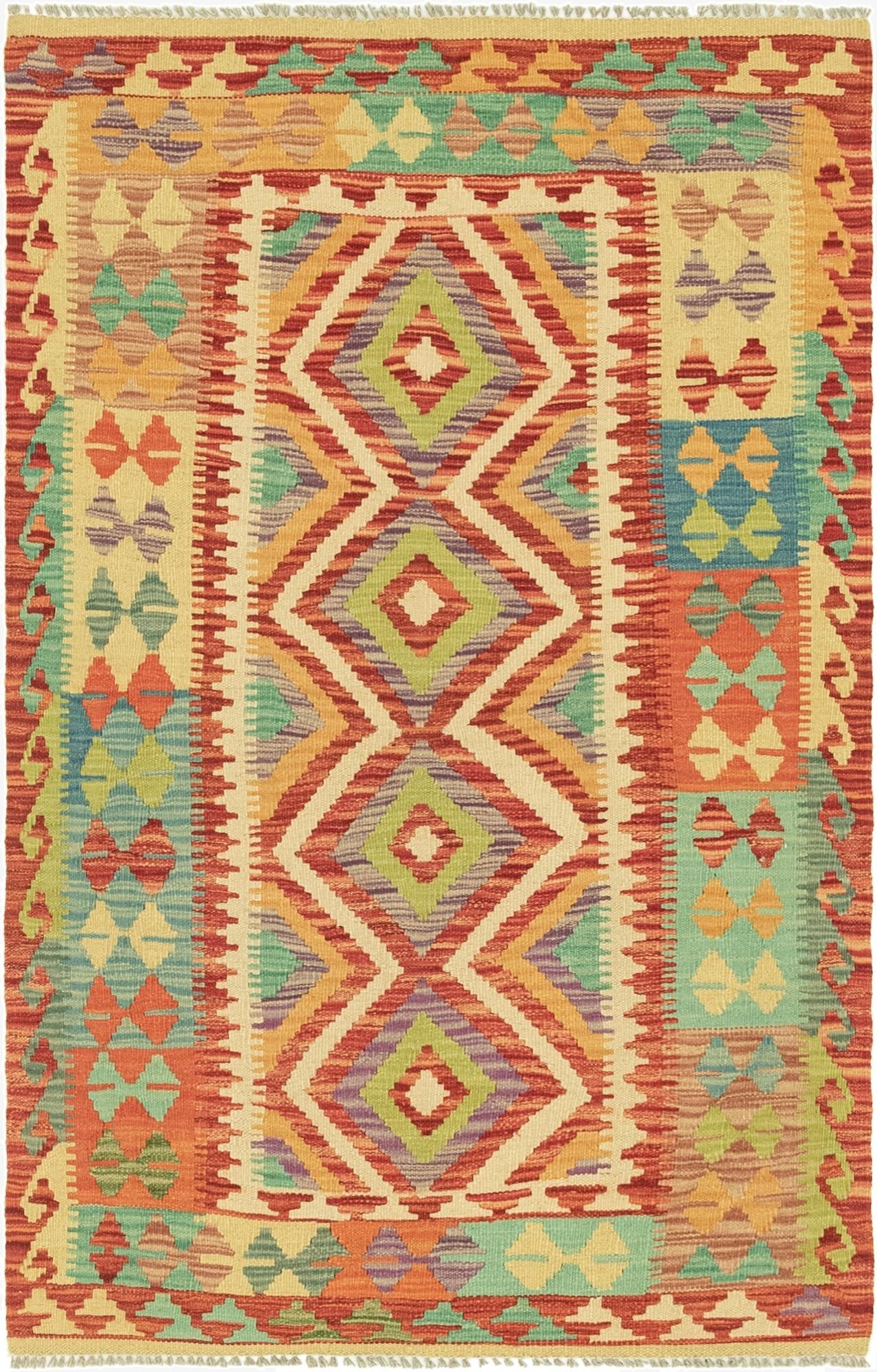  3' 2 x 5' 1  Hand Woven Kilim Maymana Wool Rug