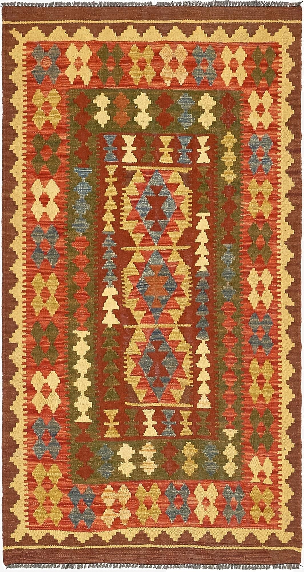  3' 4 x 6' 3  Hand Woven Kilim Maymana Wool Rug