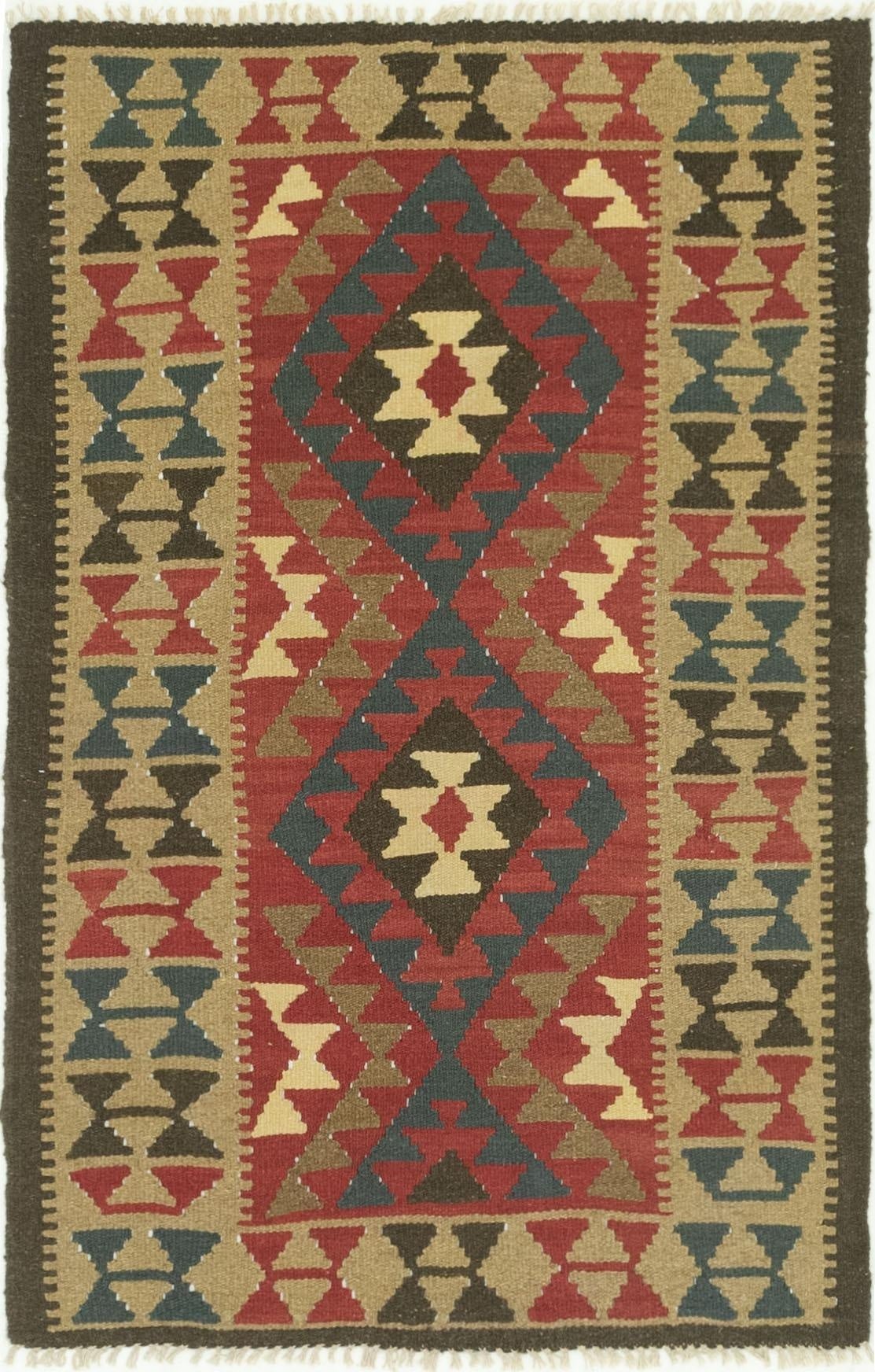  3' 4 x 5'  Hand Woven Kilim Maymana Wool Rug