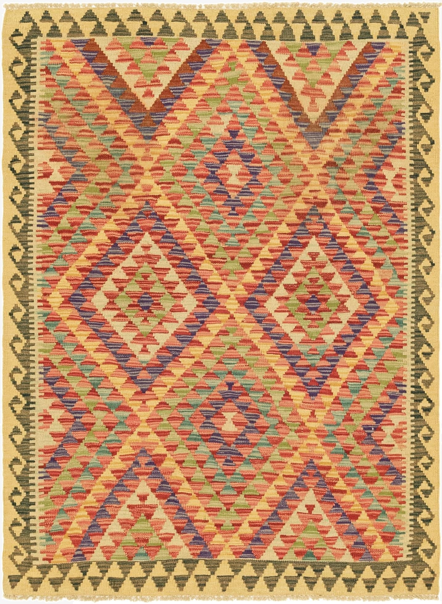  3' 6 x 4' 10  Hand Woven Kilim Maymana Wool Rug