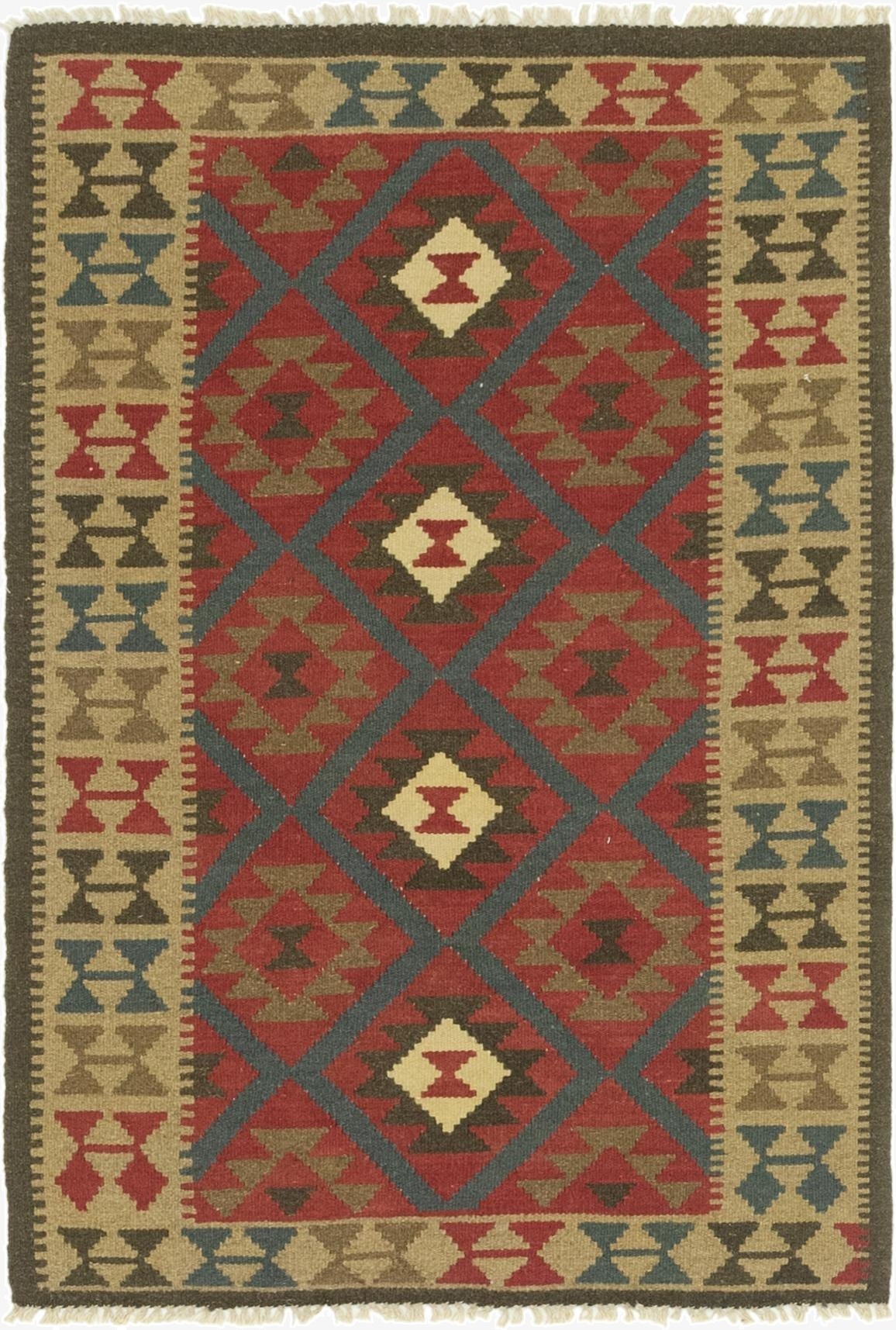  3' 4 x 4' 10  Hand Woven Kilim Maymana Wool Rug