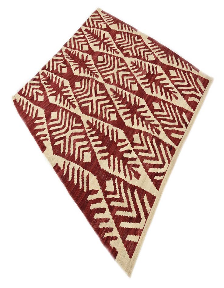 Detail image of  4' 9 x 5' 6  Hand Woven Kilim Modern Wool Rug