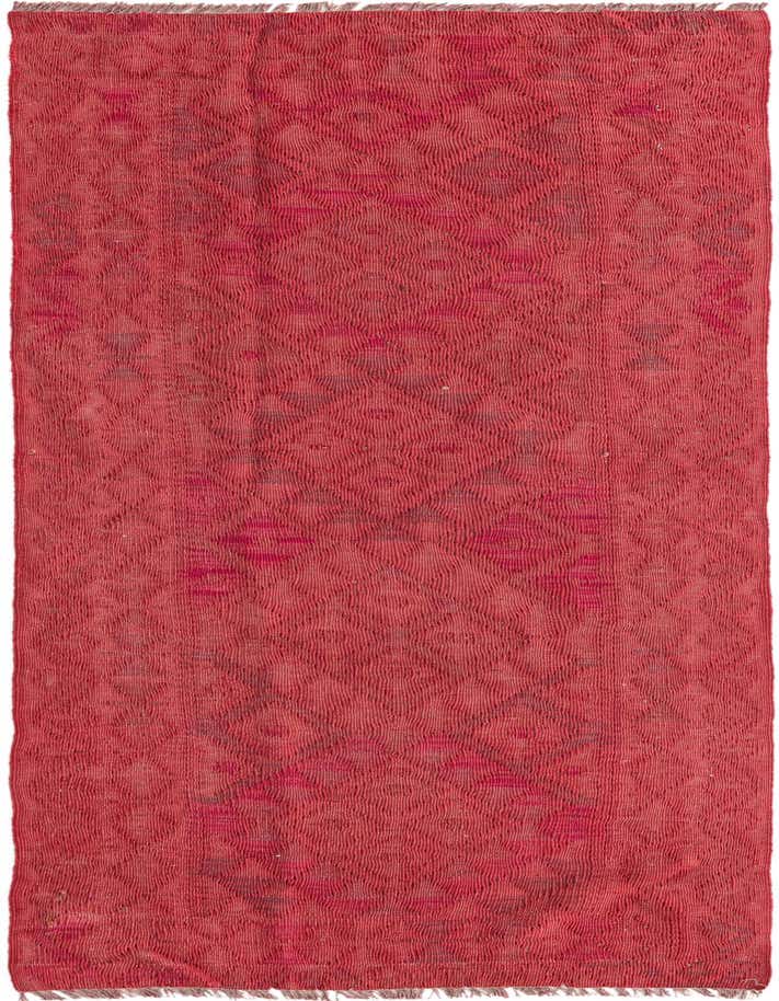 A 3x5 rectangular Rugs.com Kilim Modern rug in shades of red with a subtle tribal pattern and flatweave texture.