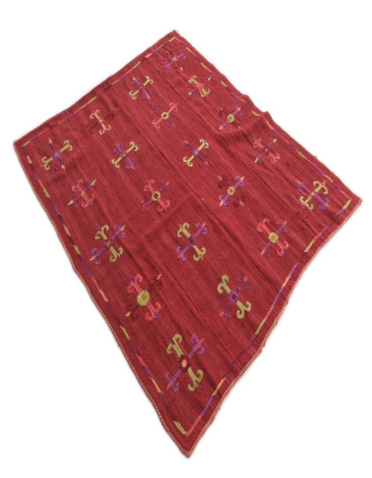 Detail image of  4' 4 x 5' 1  Hand Woven Kilim Suzani Wool Rug